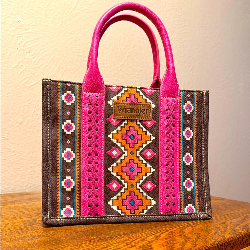 Wrangler Pink and Brown Geometric Tote Bag